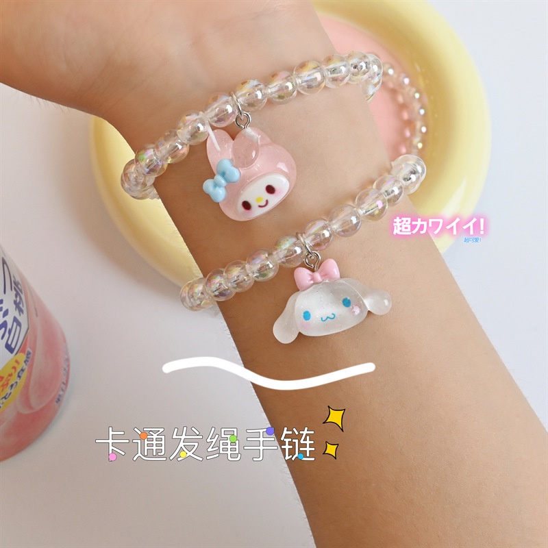Vòng Tay Dây Cao Su Mặt Hình Cún Melody Kuromi Cinnamon Hoạt Hình Nhật Bản Đáng Yêu