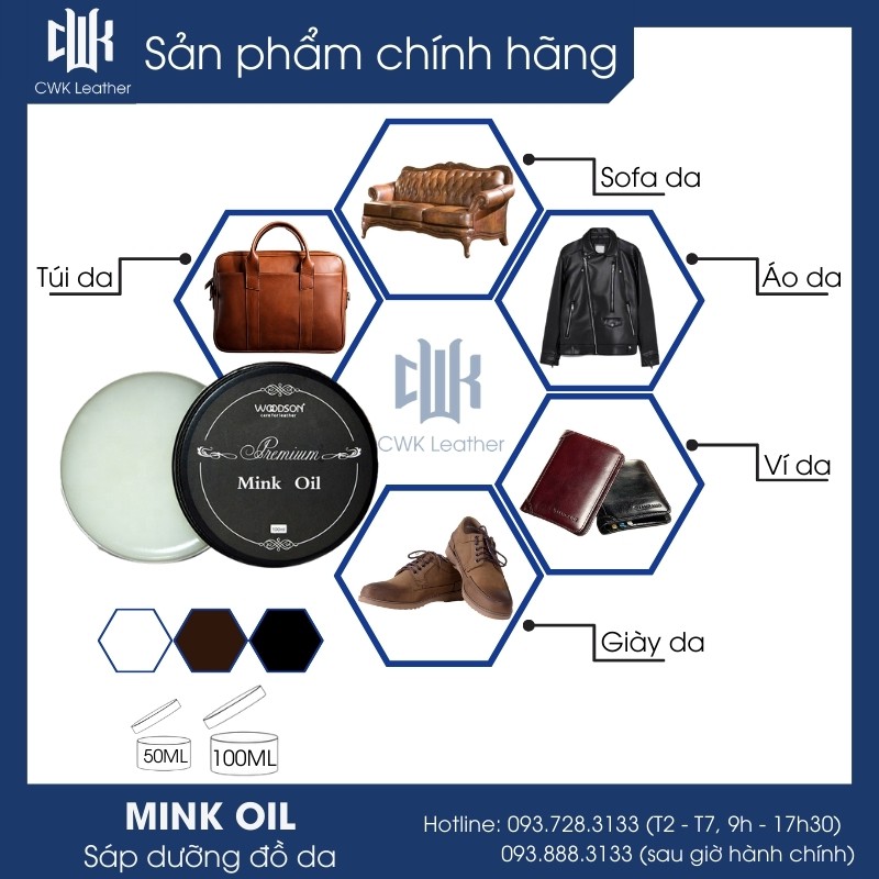 [Chính Hãng Woodson] Mink oil dầu chồn chuyên bảo dưỡng và phục hồi đồ da, túi xách, áo, ví, giày da