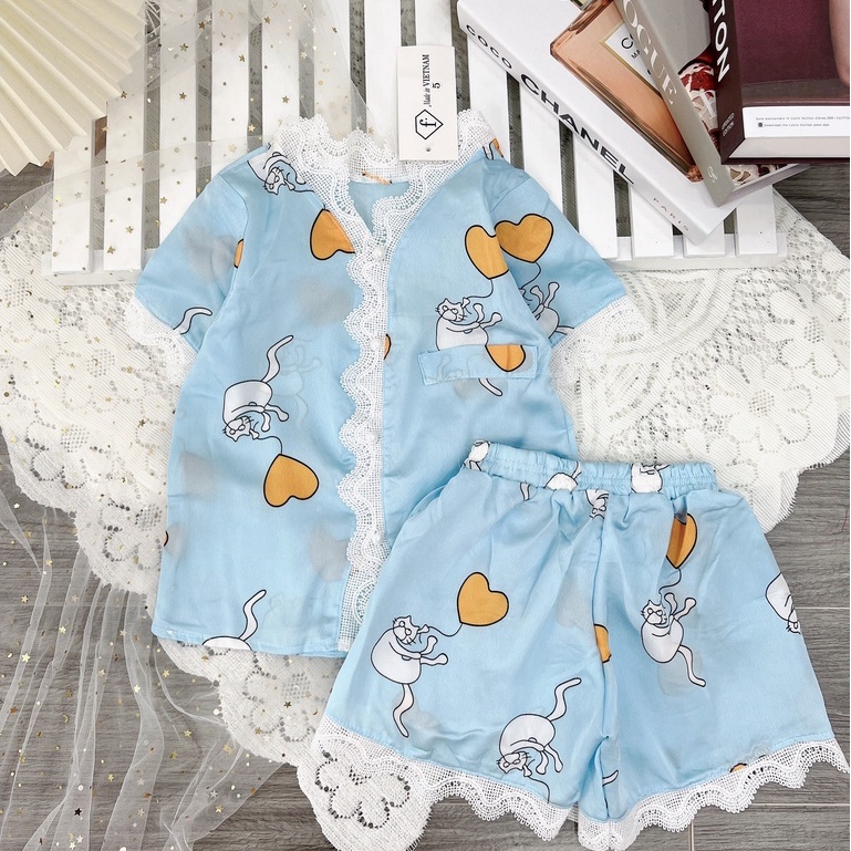 Bộ Đồ Ngủ Pijama Lụa Satin Dành Cho Bé Gái Set Quần Áo Trẻ Em Mặc Nhà BN22 Babi mama