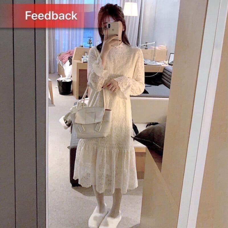 Váy ren trắng tiểu thư hàng quảng châu