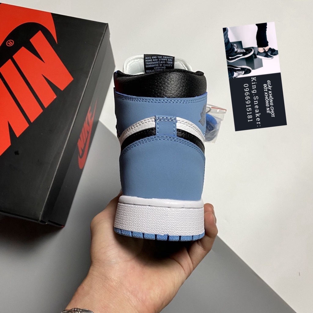 Giày Jordan 1 High Retro University Blue,JD1 cổ cao trắng xanh bản chuẩn Trung xịn, tặng box bảo vệ