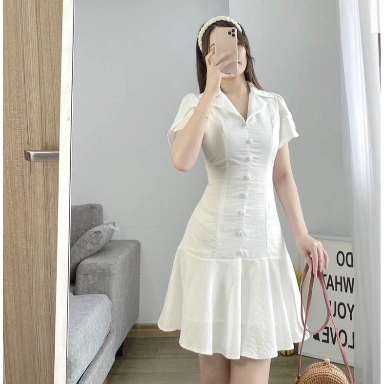 Đầm xòe nút bọc đuôi cá