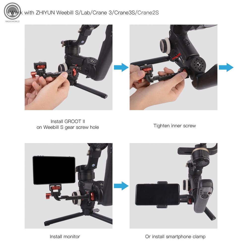 R DF DIGITALFOTO GROOT II Gimbal Stabilizer Rotatable Extension Bracket with 1/4 Inch Screw Cold Shoe Mount Phone Clamp for Mounting Monitor Microphone LED light Smartphone Compatible with Ronin S/SC zhiyun Weebill S/Lab/Crane 3S/Crane 2S