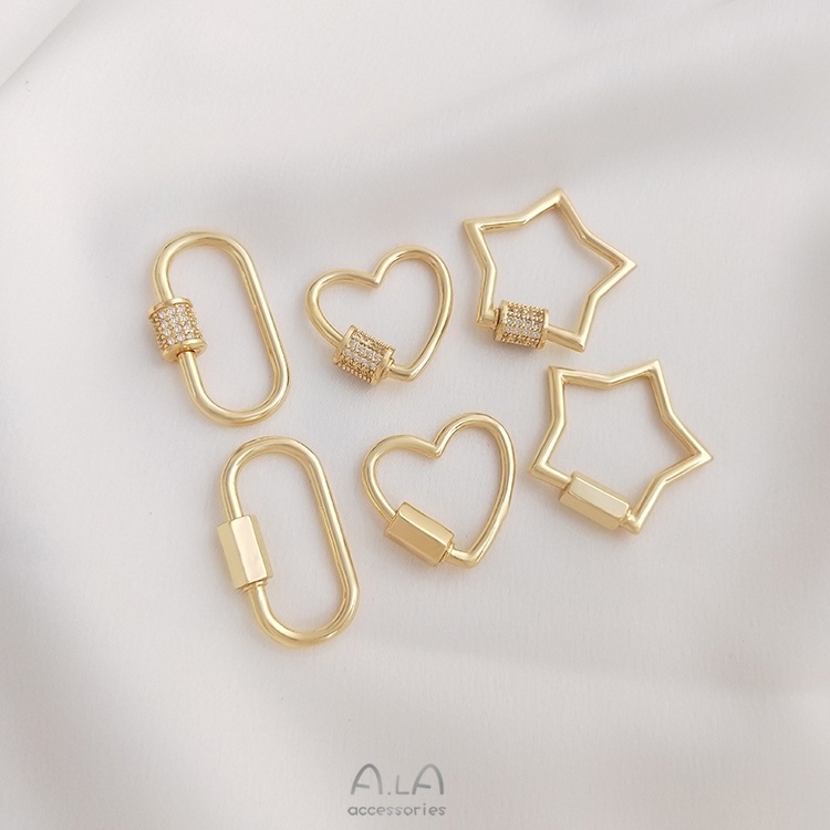 Phụ Kiện Mặt Dây Chuyền Bằng Đồng 14K Hình Oval Trái Tim Năm Cánh Đính Đá Zircon diy