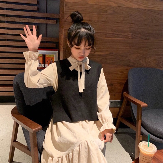 [Sẵn/ có hình thật] Đầm vintage thắt nơ dáng xoè. Váy ulzzang siêu dễ thương lolita style | BigBuy360 - bigbuy360.vn