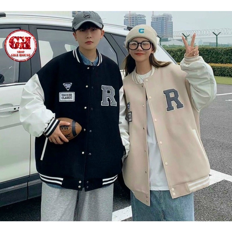 Áo Khoác BOMBER THÊU CHỮ R Ulzzang Unisex Nam, Nữ Gigihouse
