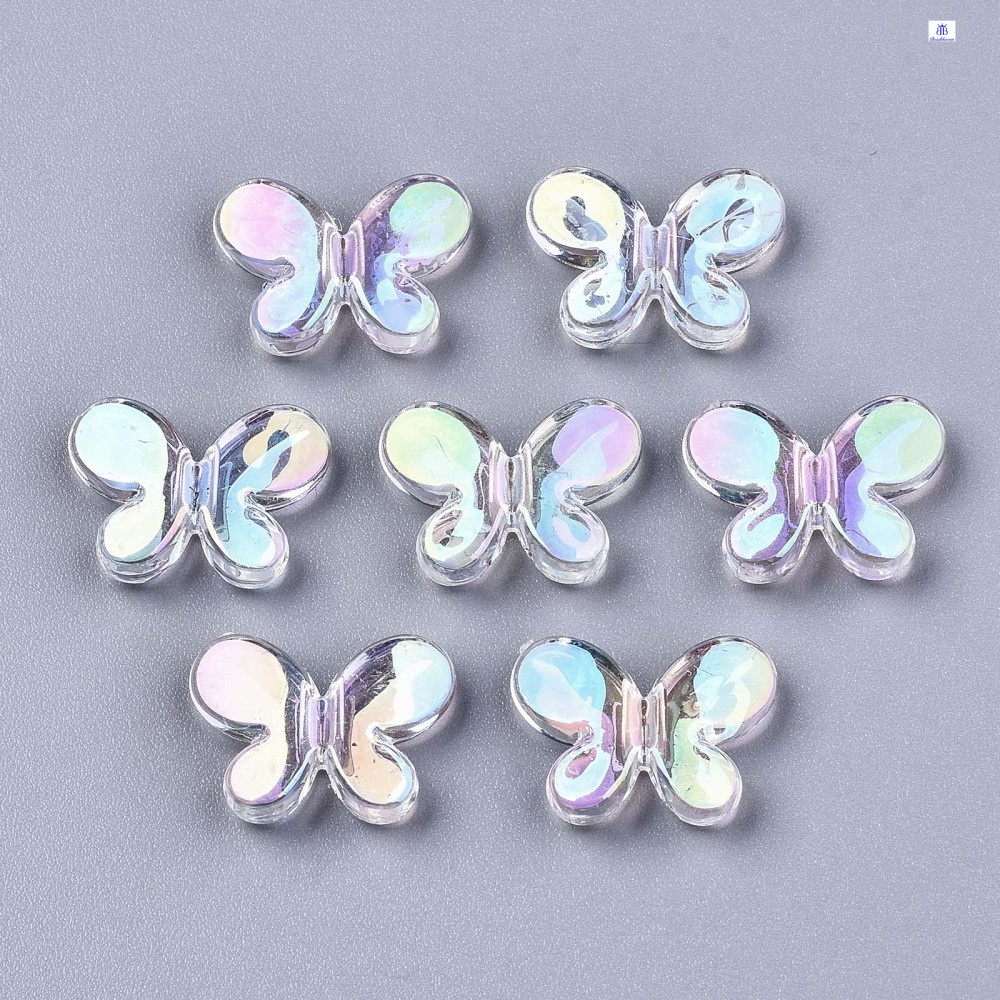 10 hạt acrylic trong suốt màu AB hình bướm 12.5x17x4mm lỗ: 2mm