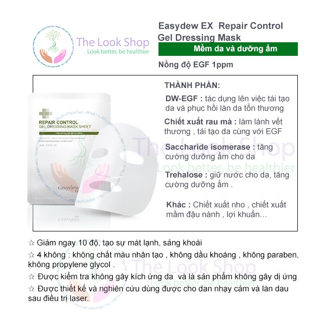 Easydew EX Mặt nạ EGF làm mát, hồi phục da sau lăn kim, laser, nặn mụn- EasydewEX Repair Control Gel Dressing Mask