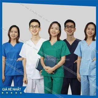 Bộ Scrubs bác sĩ, blouse cổ tim, đồng phục điều dưỡng, spa, thẩm mỹ viện, dược sĩ vải thường