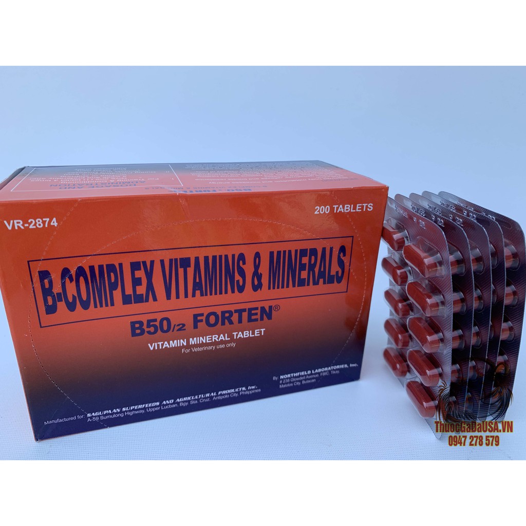 Thuốc Nuôi Gà Đá B-Complex B50/2 FORTEN Cung Cấp Hổn Hợp Các Vitamin Và Khoáng Chất ( 2 Vỉ 20 Viên)