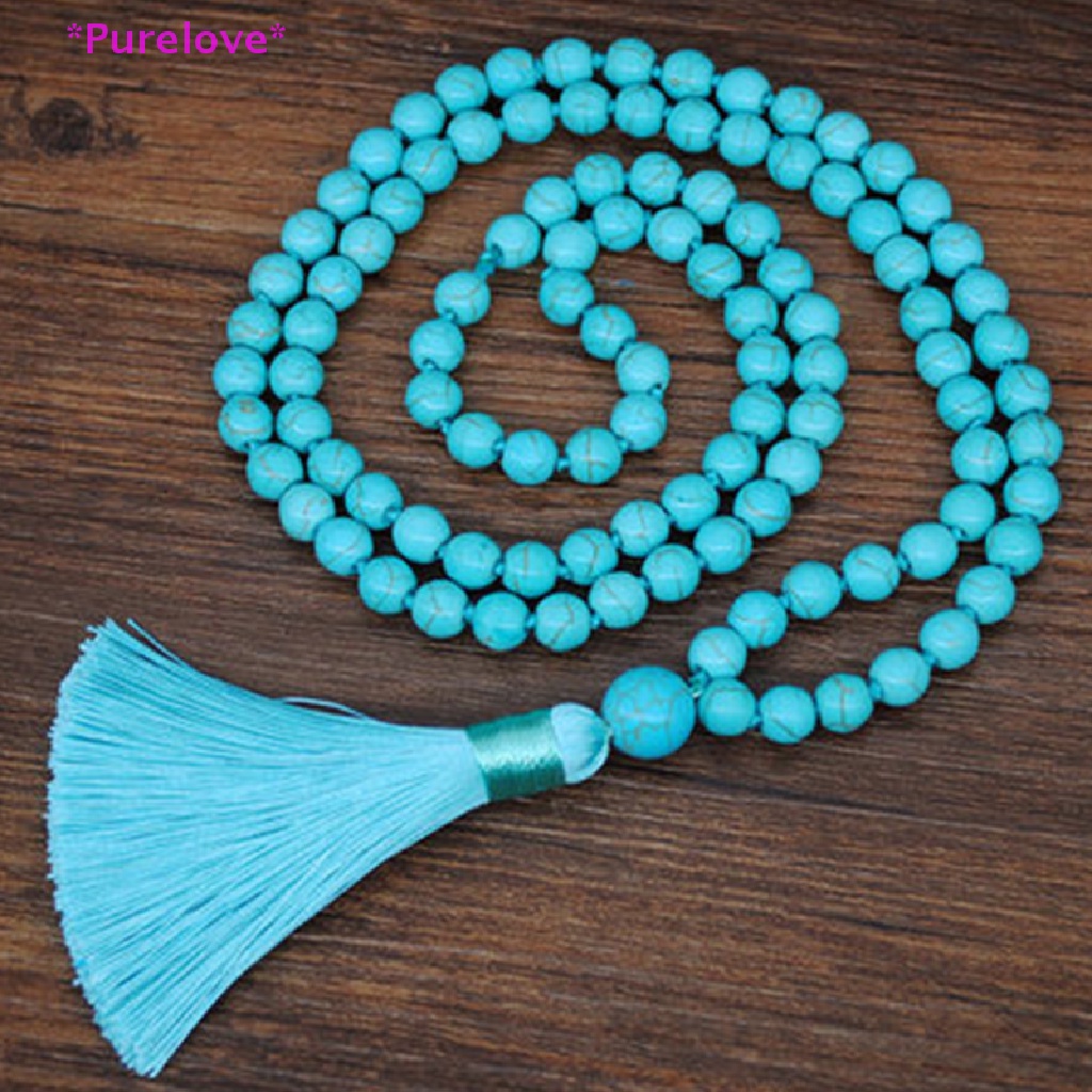 Vòng cổ Yoga 108 Hạt Đá Lam Ngọc Kích Thước 8mm Mới