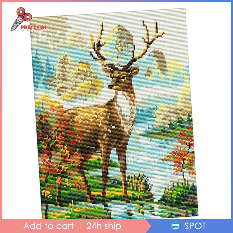 Bộ Dụng Cụ Thêu Tranh Chữ Thập Hình Động Vật 14CT 29x36cm