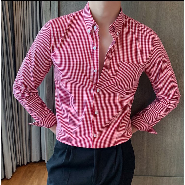 [JAN STUDIO] Áo sơ mi nam kẻ hồng form dáng slimfit A10