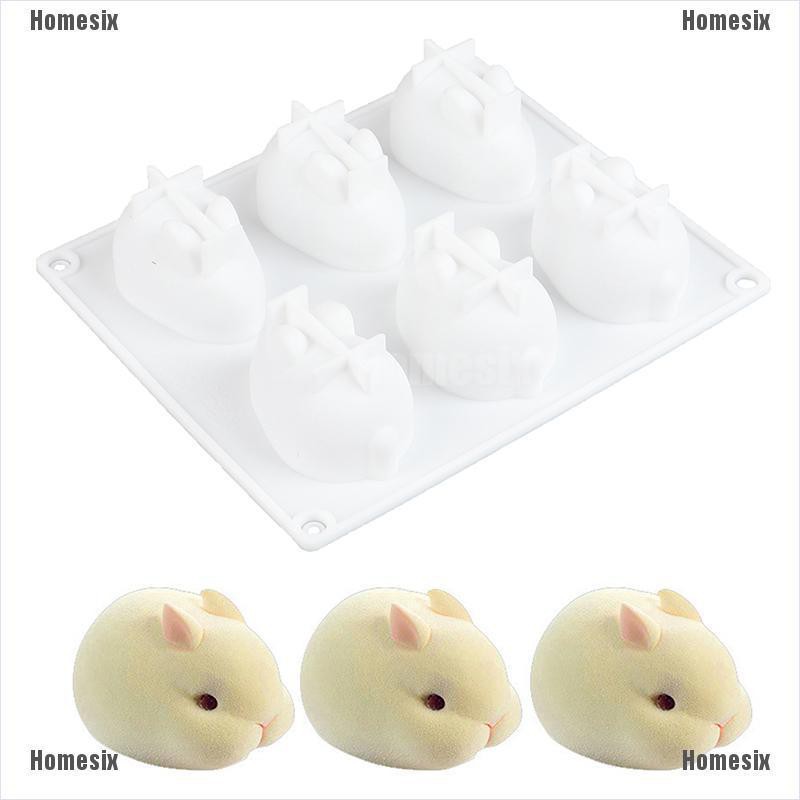 Khuôn Làm Bánh Hình Thỏ 3d 6 Ngăn Bằng Silicon