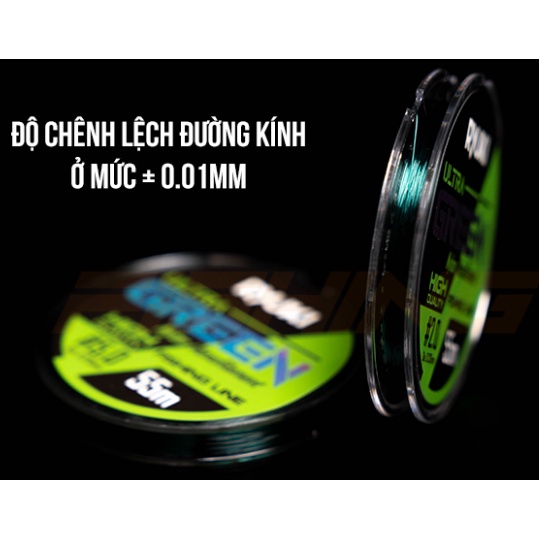 Dây Câu RYUKI Ultra Green 55m, cước trục câu cá, cước câu cá chính hãng