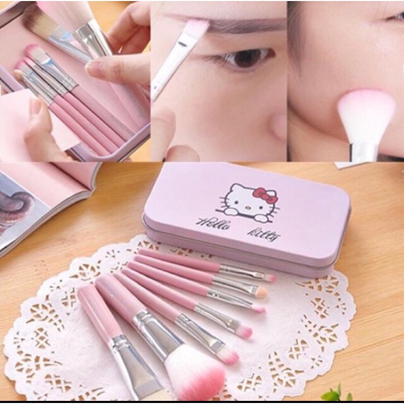 Set Bộ cọ trang điểm cá nhân Hello Kitty 7 chi tiết siêu rẻ và siêu tiện lợi mang bên minh mọi lúc mọi nơi (màu hồng)