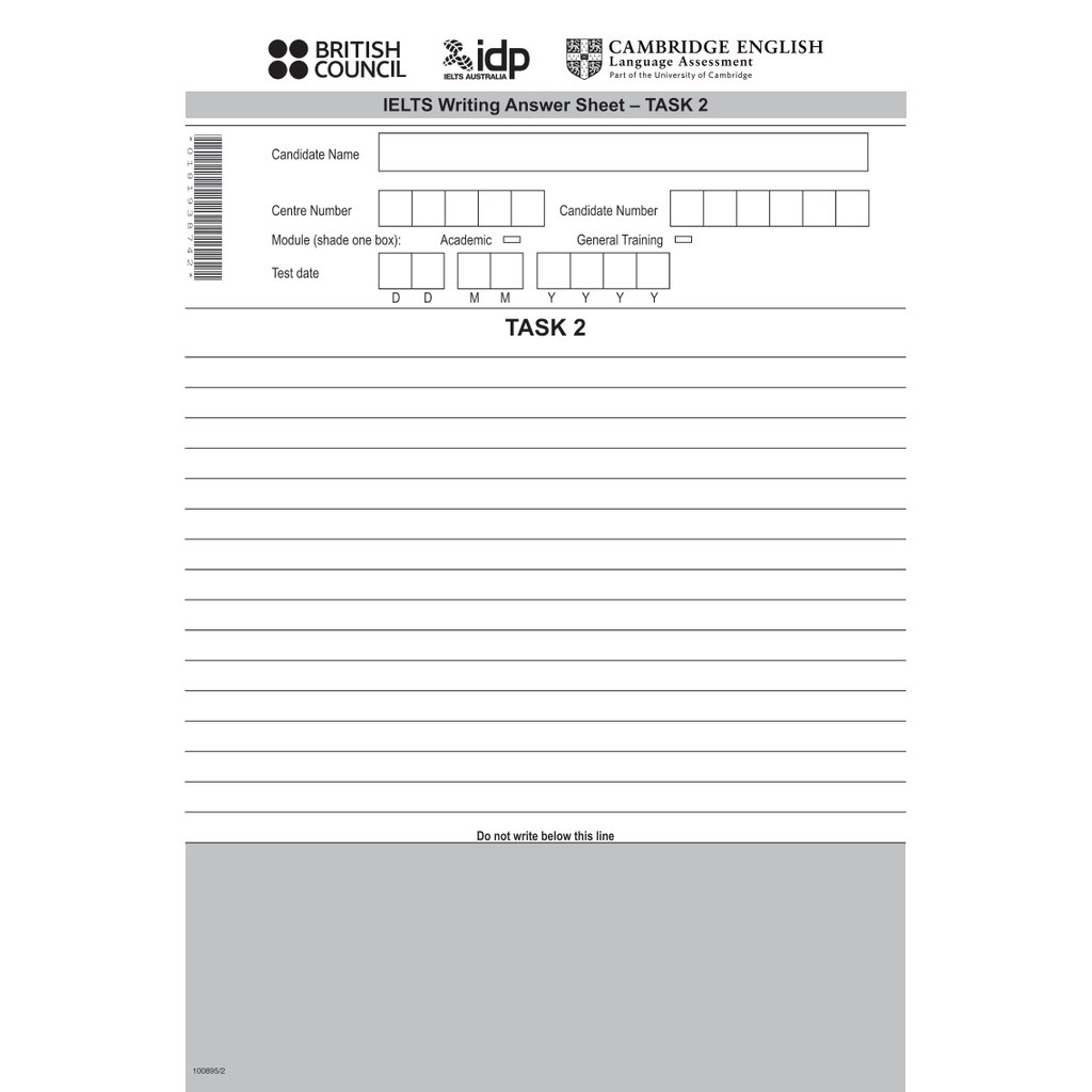 Bộ mẫu giấy thi IELTS - IELTS Answer Sheet - Khổ A4 - ĐL 70msg
