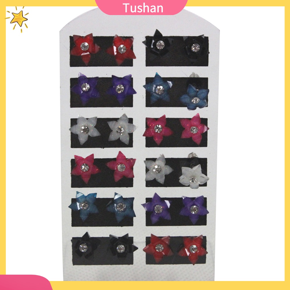12 đôi bông tai hoa đính đá nữ tính