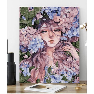 [Order] Tranh tô màu theo số - Tranh sơn dầu số hóa Thiếu Nữ Bên Hoa kích thước 40x50cm (có khung)