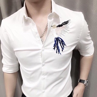 Áo Sơmi Nam Thêu Chim Bồ Câu