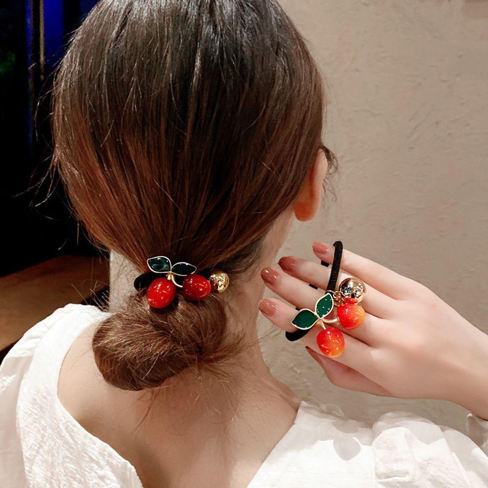 Dây Cột Tóc Quả Cherry WMES15H Phối Bóng Kim Loại Co Giãn Ngọt Ngào Cho Nữ