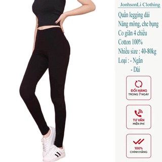 Quần legging đùi legging dài nữ cạp chun vải thun dài lửng form ôm chất dày dặn size V3 dưới 100cm