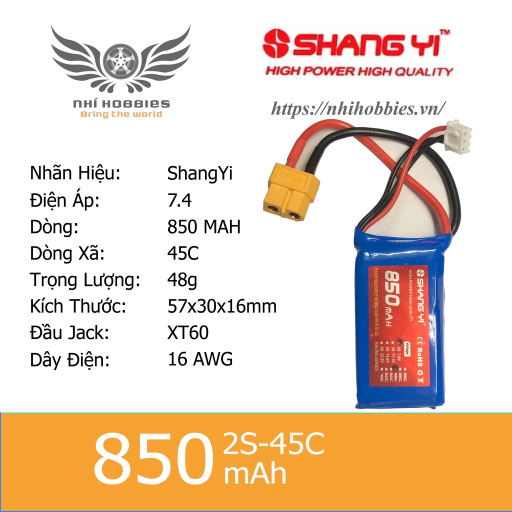 Pin Lipo ShangYi 7.4v 2s 850mAh 45C