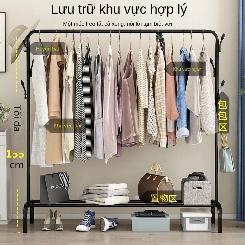 Giá treo quần áo sàn phòng ngủ gấp giá phơi đồ gia đình giá treo áo ban công mắc áo trong nhà đơn giản thanh phơi quần á