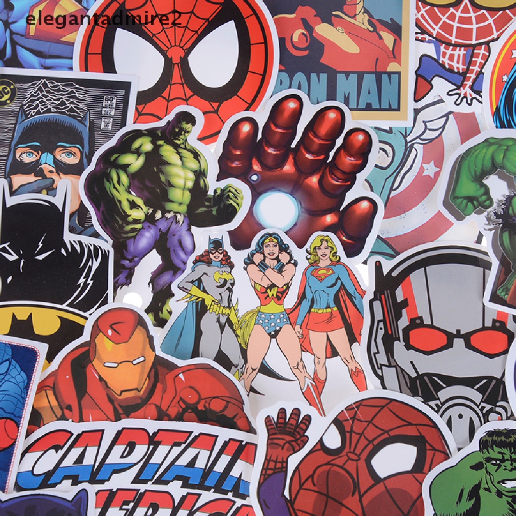 Bộ 50 Miếng Dán Hình Siêu Anh Hùng Marvel Trang Trí Ván Trượt / Laptop DIY
