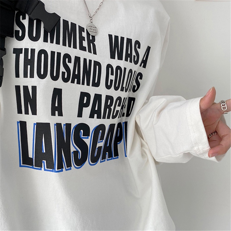 Áo thun dài tay dáng rộng in chữ thời trang mùa thu mới
