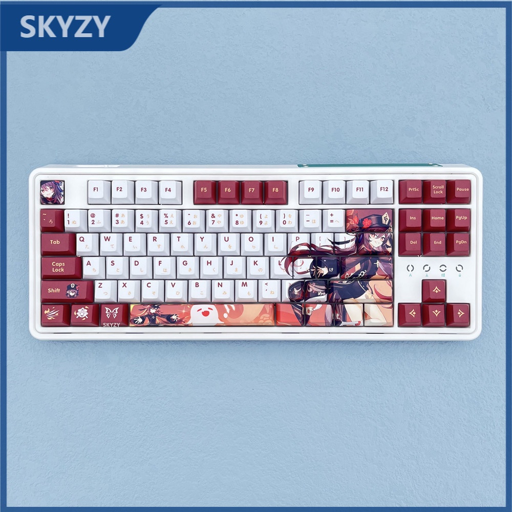 128 phím Genshin Impact Hu Tao Keycap Cherry Profile Anime PBT Dye Sub Bàn phím cơ học Keycaps