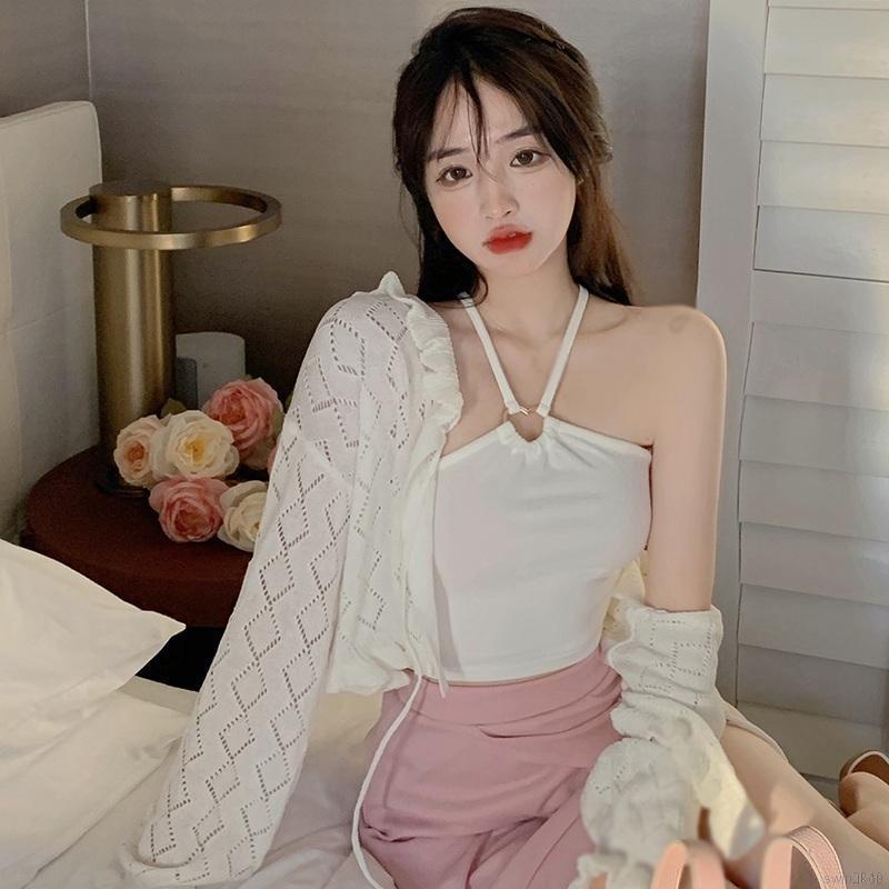 Áo Croptop Hai Dây Màu Sắc Trơn Dáng Ôm Phong Cách Hàn Quốc Quyến Rũ