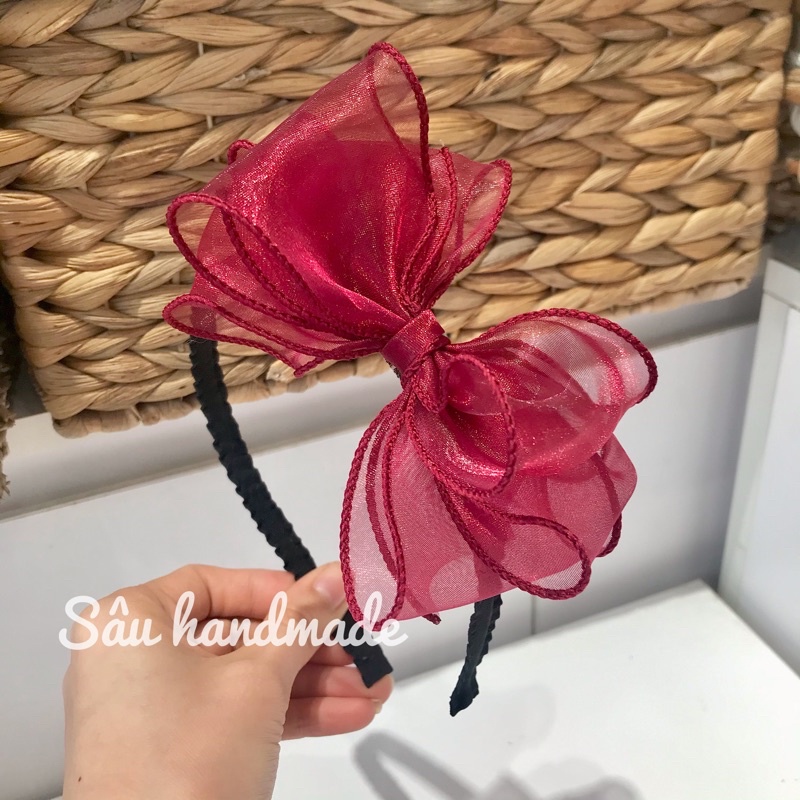 Bờm nơ voan đỏ handmade cho bé