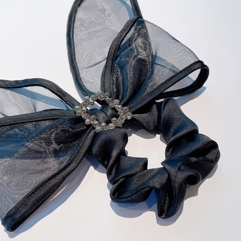 Dây Buộc Tóc Thắt Nơ Ruy Băng Đính Đá Màu Đen Thời Trang Cho Nữ