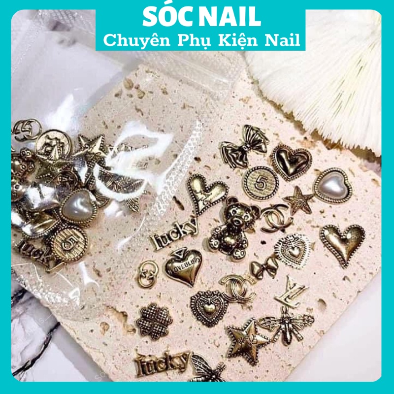 Charm Hoạt Hình Kim Loại Gắn Móng Nail Hình Gấu , Trái Tim , Ngôi Sao