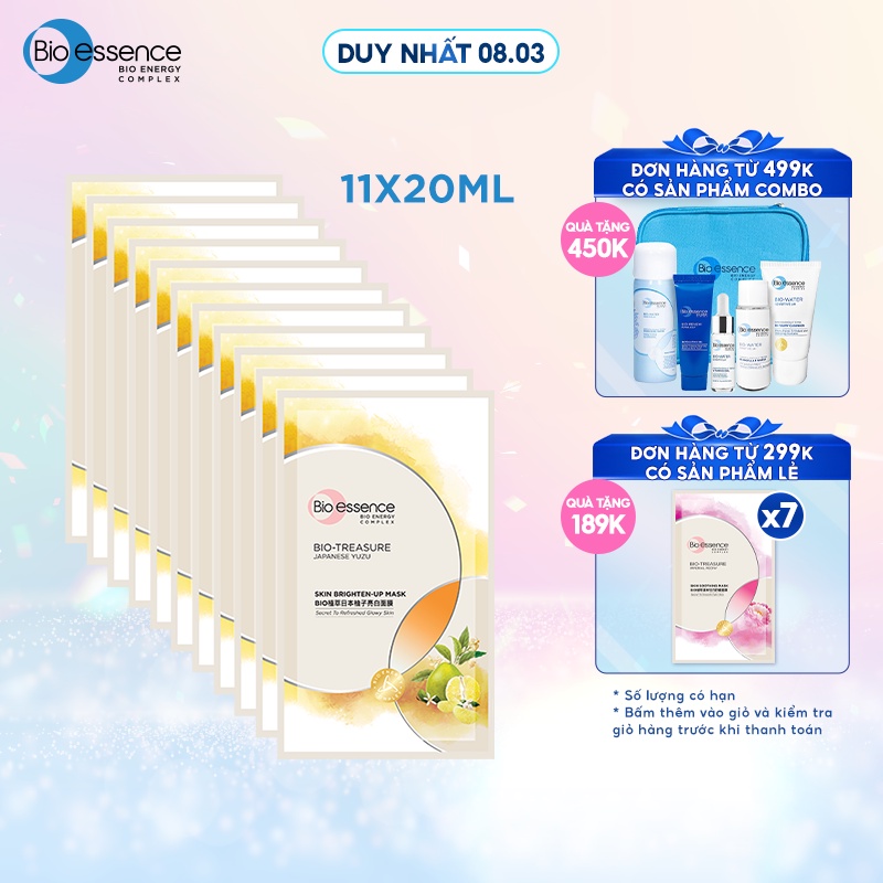 Combo 11 Mặt nạ dưỡng trắng da chiết xuất quả thanh yên Yuzu Nhật Bản Bio-essence 20ml (11 miếng x 20ml)