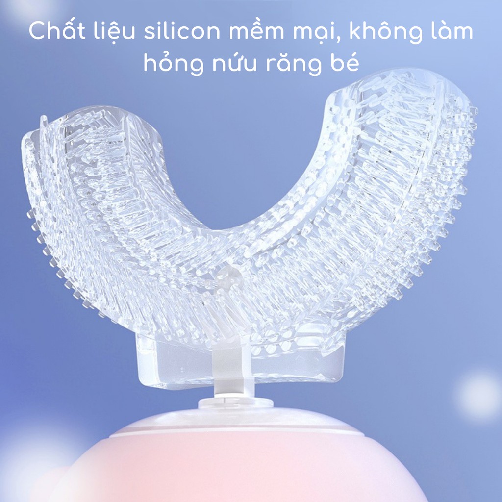 Bàn Chải Đánh Răng Điện Cho Bé Đầu Silicon Chữ U Cho Bé 2-12 Tuổi Tặng Kèm 1 Đầu Thay Thế