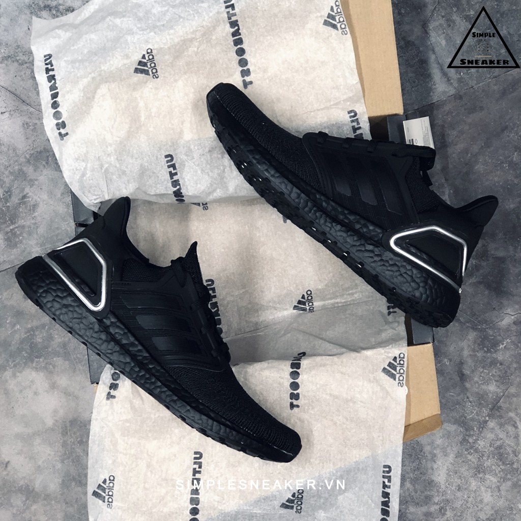 Giày Ultra Boost 20 Chính Hãng 🔥FREESHIP🔥Adidas Ultraboost 20 Triple Black Metallic Silver - Giày Chạy Bộ Adidas Auth