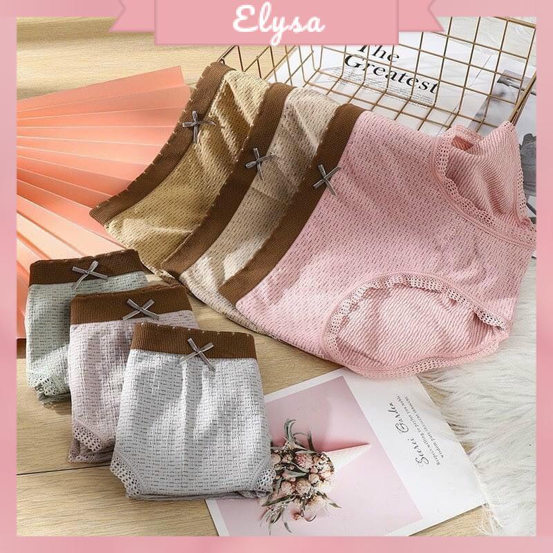 Quần lót nữ Cotton thông hơi viền nâu nơ co giãn 4 chiều (3313)