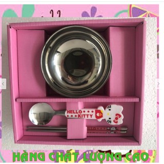Bộ bát, đũa, thìa hình hello kitty- màu hồng cho bé gái