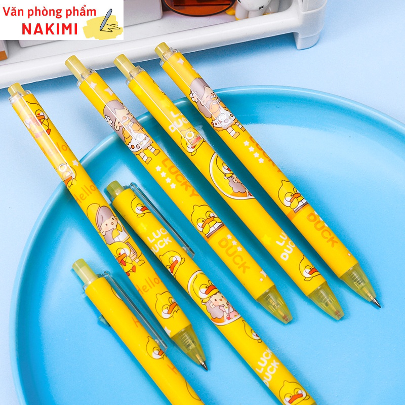 Bút bi hình con vịt vàng cute, bút mực gel đen ngòi 0.5mm đồ dùng học tập quà tặng văn phòng phẩm NAKIMI B25