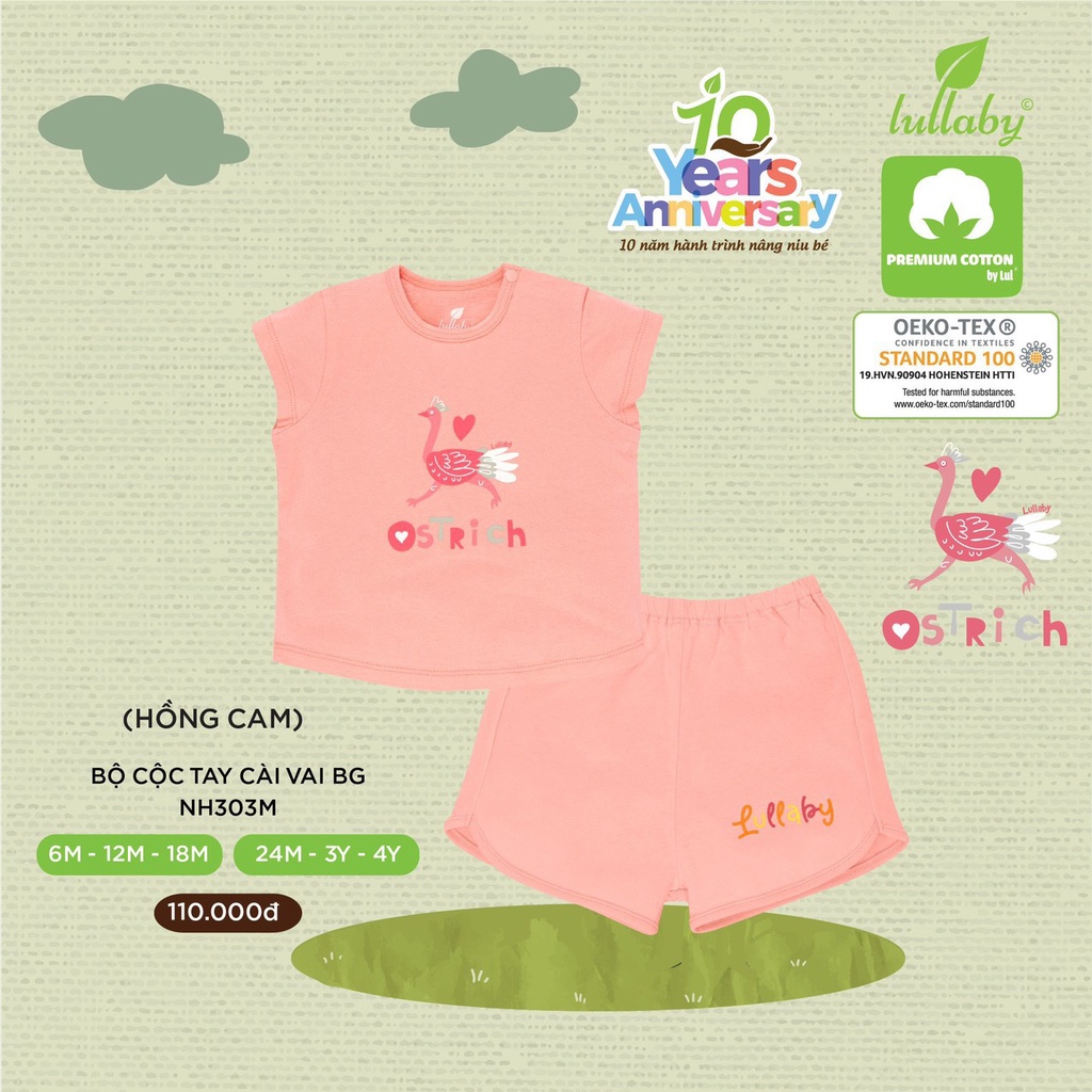 Bộ Lullaby chất vải Cotton 100% cao cấp thoáng mát thấm hút mồ hôi tốt cộc tay cho bé gái NH303M