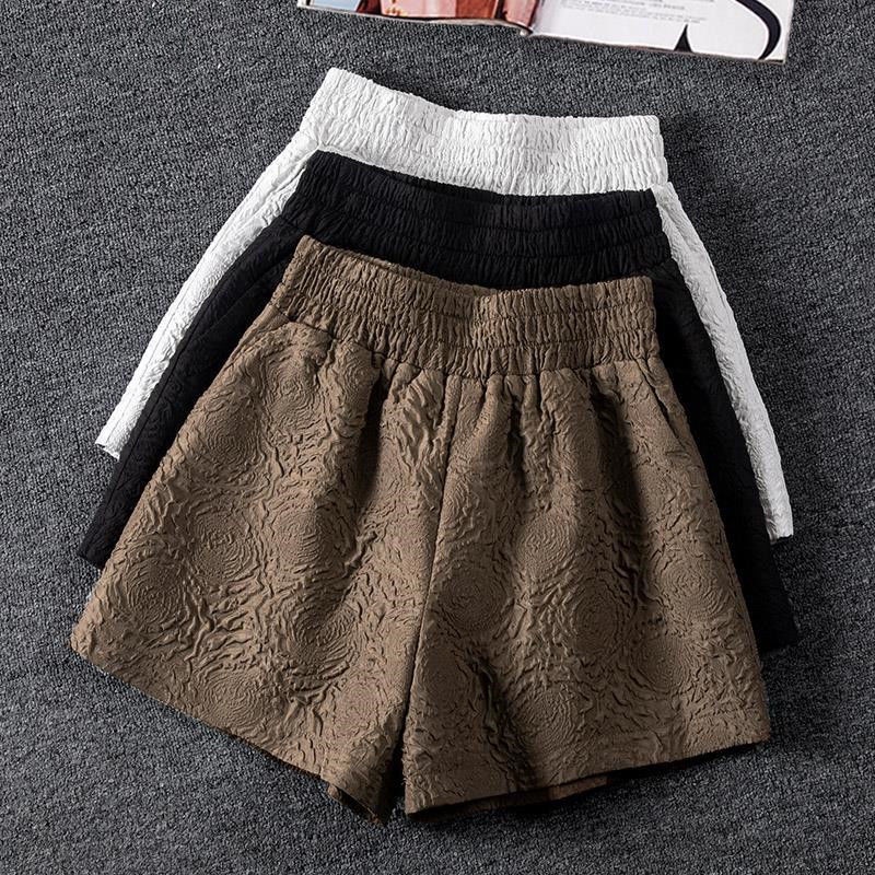 Quần Short Đùi Nữ Dập Nổi 3D Xốp Phồng MOLA Cao Cấp Short Ống Rộng Sọt Lưng Thun Cạp Cao Sooc Ngắn Unisex Trắng Đen Xám