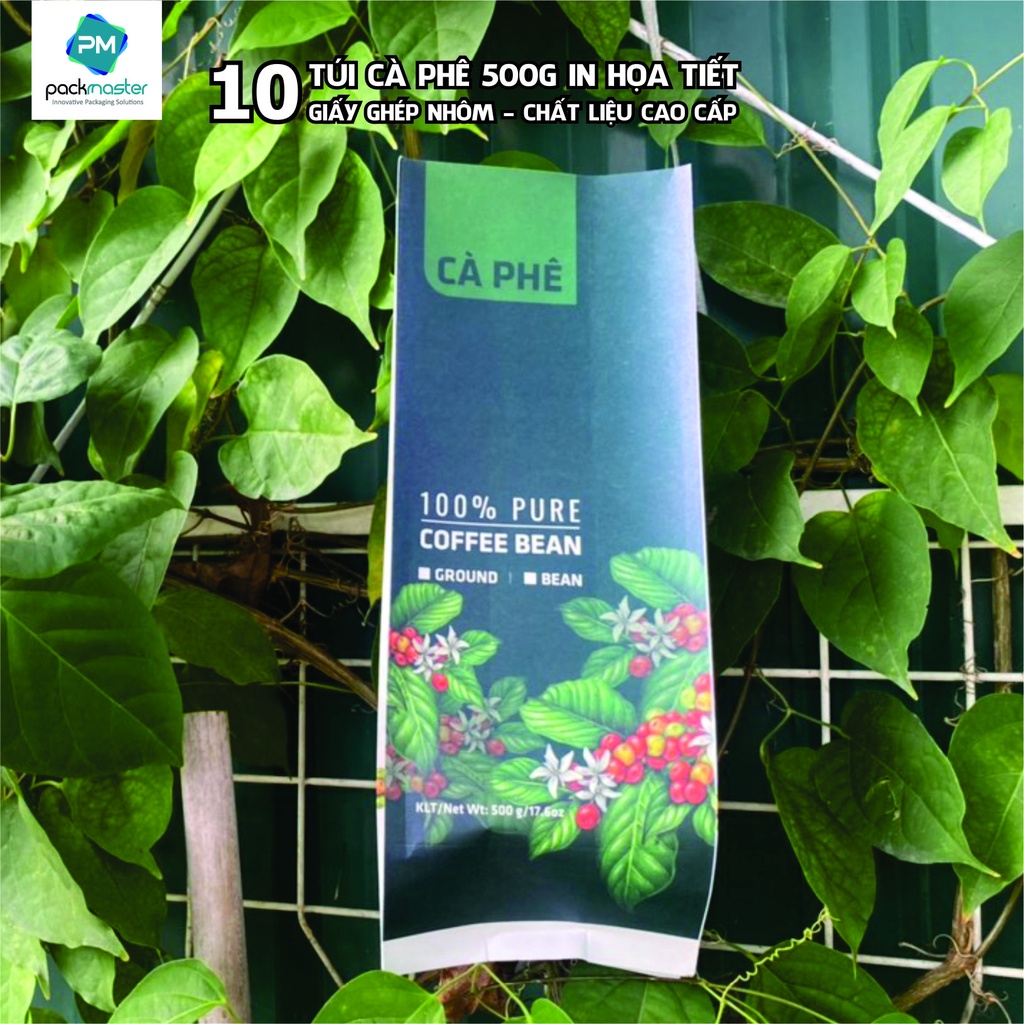 Túi Cà phê 4 cạnh + Van 1 chiều loại 500g đến 1kg in hình siêu đẹp