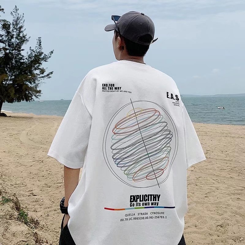 Áo Thun Tay Ngắn Dáng Rộng In Hình Phong Cách Hip hop Thời Trang Mùa Hè Cá Tính Cho Nam