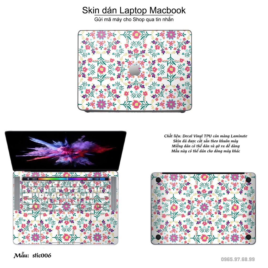 Skin dán Macbook mẫu Hoa văn sticker (đã cắt sẵn, inbox mã máy cho shop)