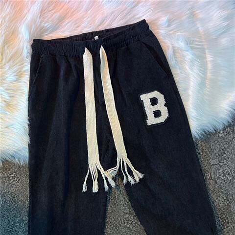 Quần Rộng Ống Suông Đai Bản To Thêu CHữ B Unisex Nam Nữ Cạp Chun Co Dãn Năng Động Freesize