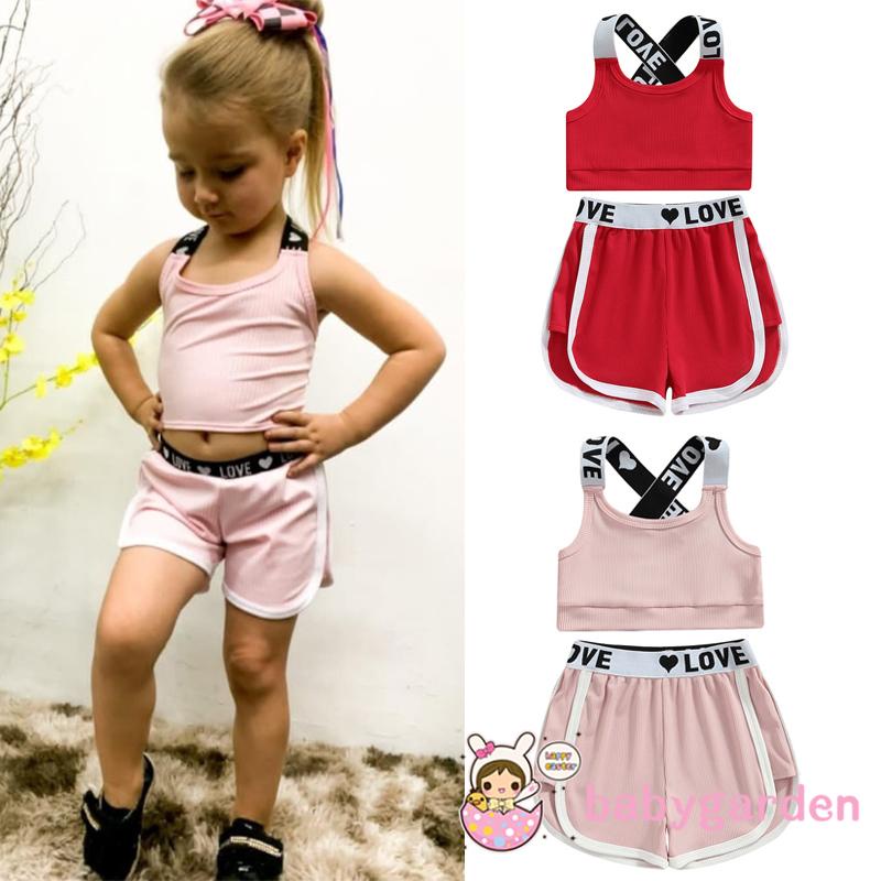 Bộ Áo In Chữ + Quần Short Lưng Thun Thời Trang Mùa Hè Cho Bé Gái 1-6 Tuổi