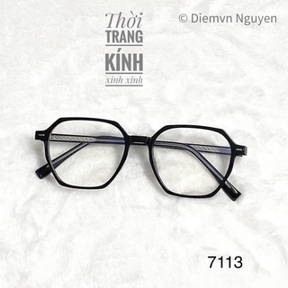 Gọng kính cận cốt kim loại 7113_Gọng cận đa giác vuông nam nữ_Chất dẻo, Form cứng cáp