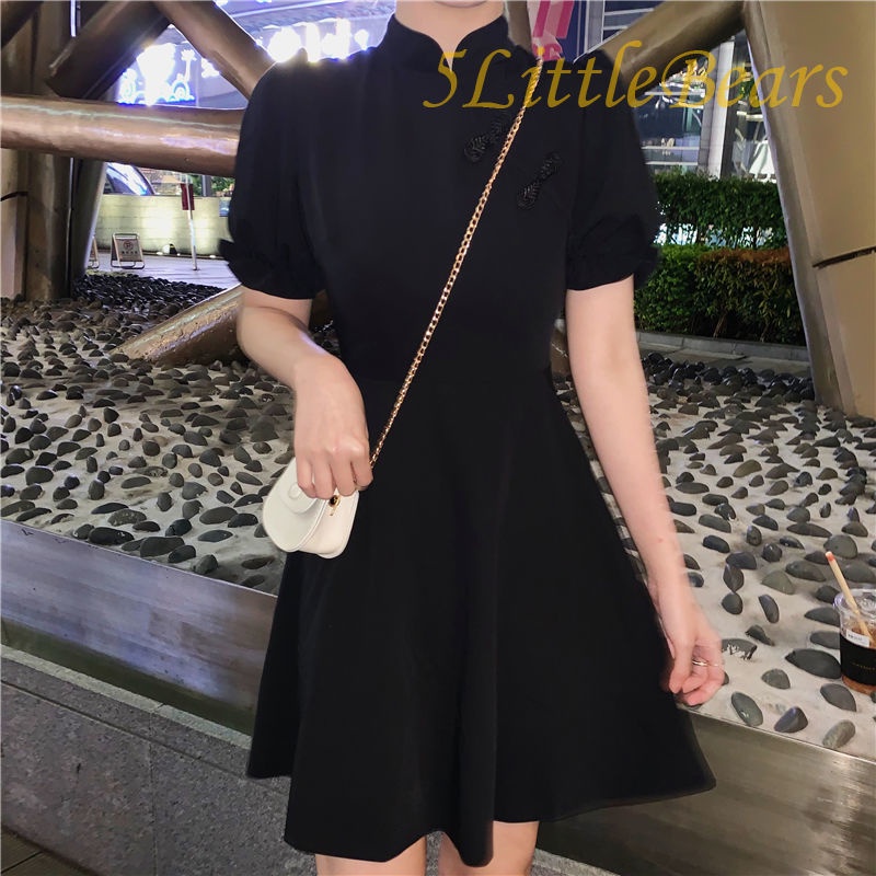 Đầm Sườn Xám Ngắn Tay Cổ Đứng Phong Cách Trung Hoa Thời Trang Đáng Yêu